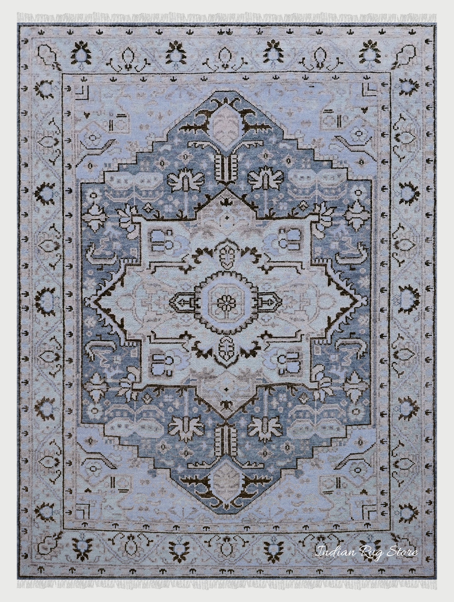 Light Blue Hand Knotted Modern Oushak Wool Rug