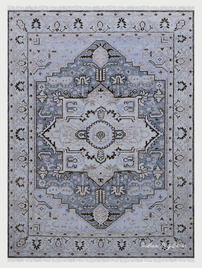 Light Blue Hand Knotted Modern Oushak Wool Rug