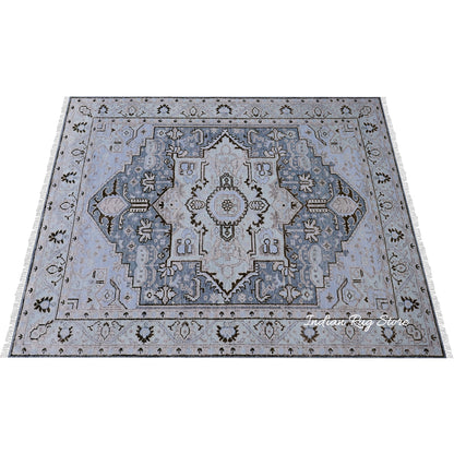 Light Blue Hand Knotted Modern Oushak Wool Rug