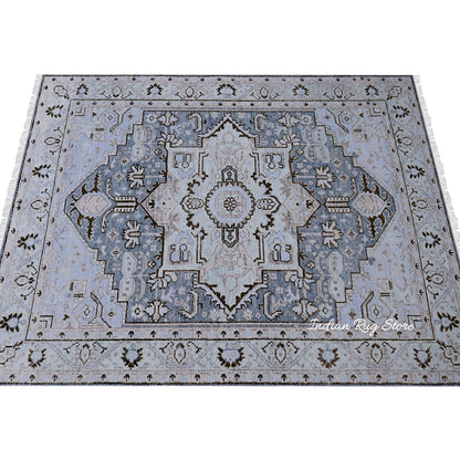 Light Blue Hand Knotted Modern Oushak Wool Rug