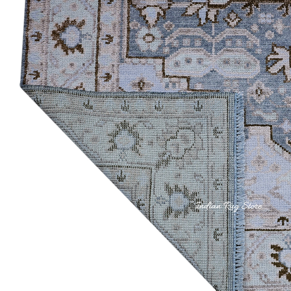 Light Blue Hand Knotted Modern Oushak Wool Rug