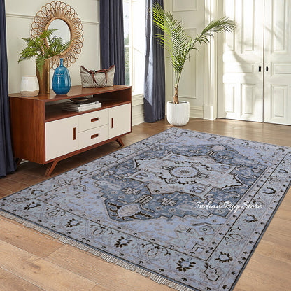 Light Blue Hand Knotted Modern Oushak Wool Rug