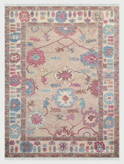 Modern Floral Oushak Hand Knotted Gray Wool Rug