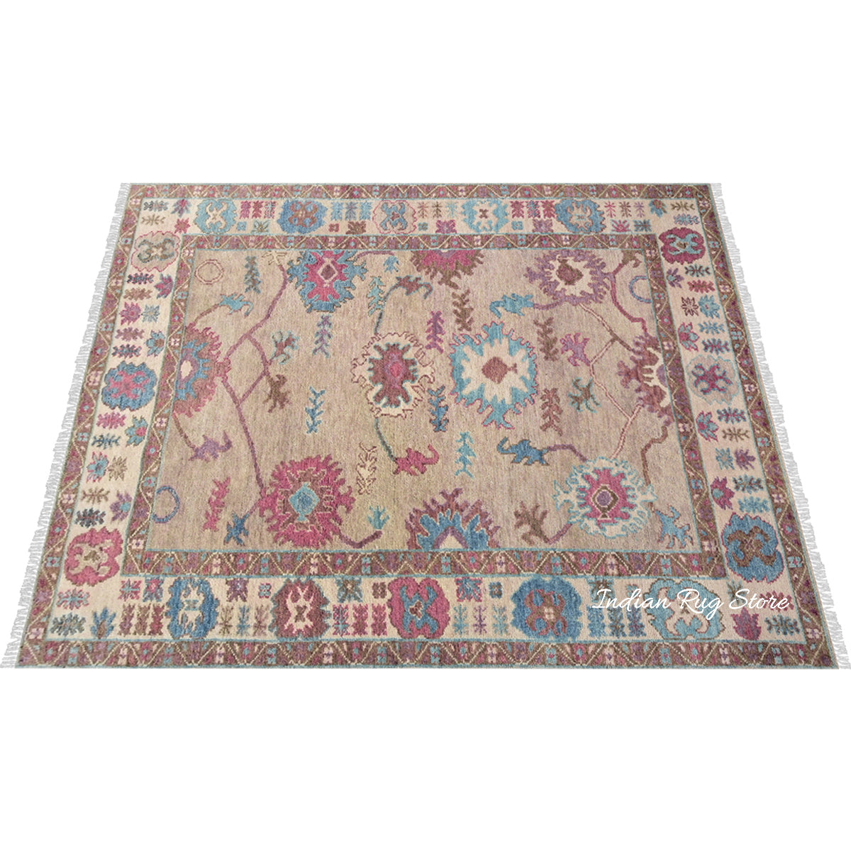 Modern Floral Oushak Hand Knotted Gray Wool Rug