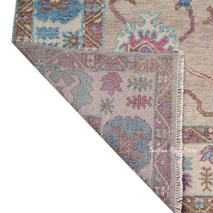 Modern Floral Oushak Hand Knotted Gray Wool Rug