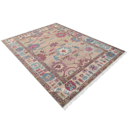 Modern Floral Oushak Hand Knotted Gray Wool Rug