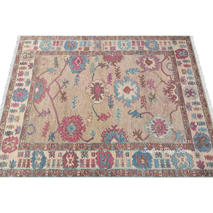 Modern Floral Oushak Hand Knotted Gray Wool Rug