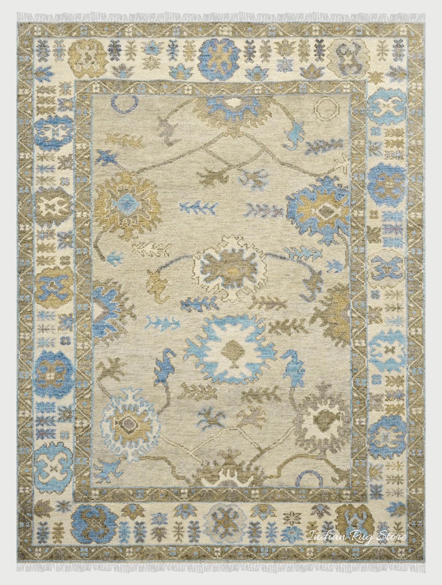 Hand Knotted Gray Floral Oushak Wool Living Room Area Rug