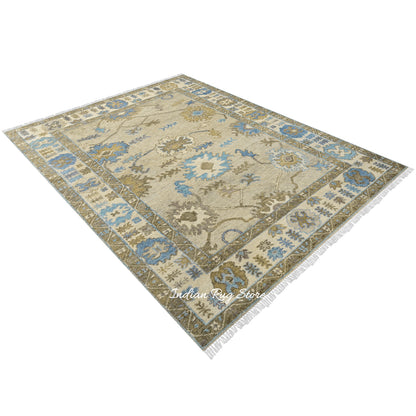 Hand Knotted Gray Floral Oushak Wool Living Room Area Rug