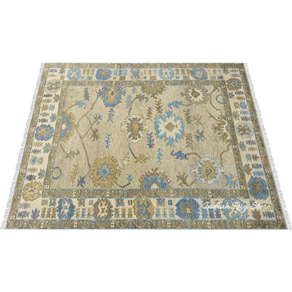 Hand Knotted Gray Floral Oushak Wool Living Room Area Rug