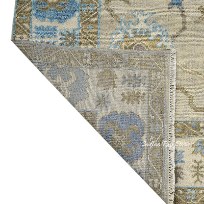 Hand Knotted Gray Floral Oushak Wool Living Room Area Rug