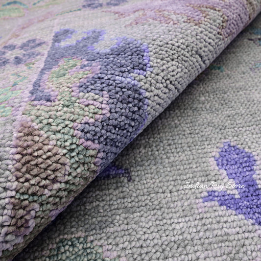 Tappeto di lana per meditazione yoga Oushak floreale moderno annodato a mano blu IRSZ-122 Tappeto di lana per meditazione yoga Oushak floreale moderno annodato a mano blu IRSZ-122