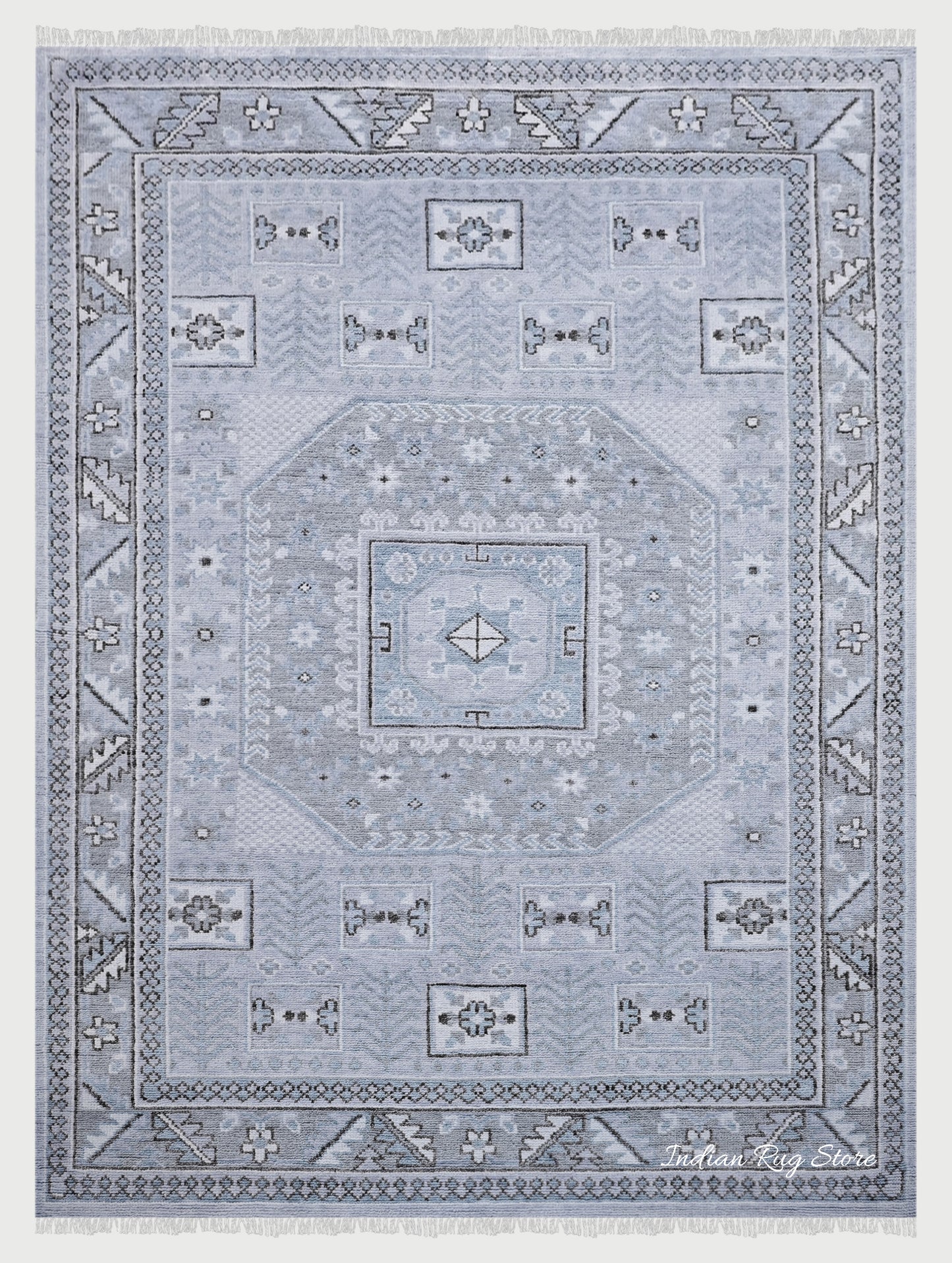 Hand Knotted Modern Light Blue Oushak Hotel Floor Rug