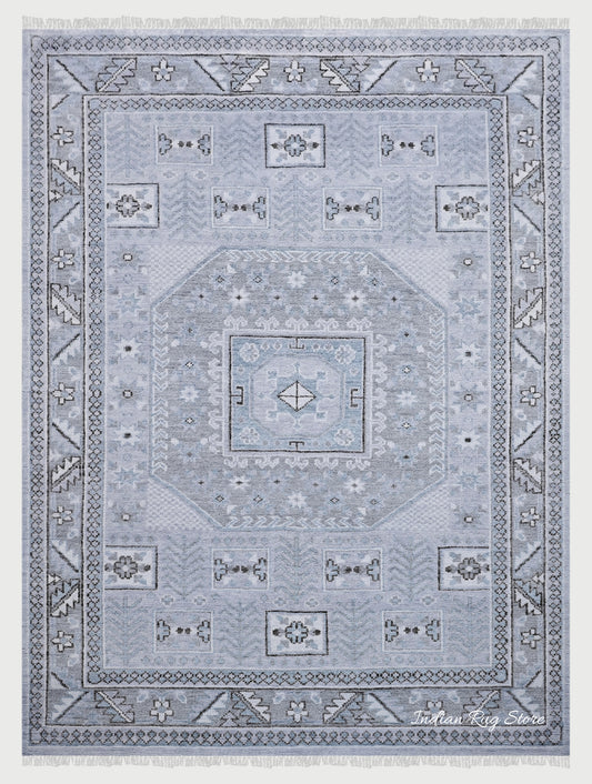 Hand Knotted Modern Light Blue Oushak Hotel Floor Rug