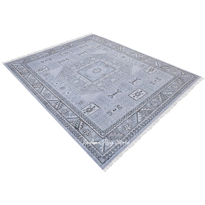 Hand Knotted Modern Light Blue Oushak Hotel Floor Rug