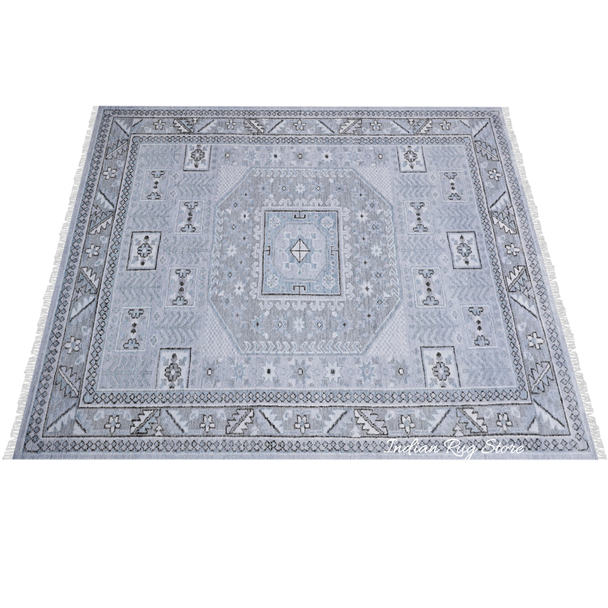 Hand Knotted Modern Light Blue Oushak Hotel Floor Rug