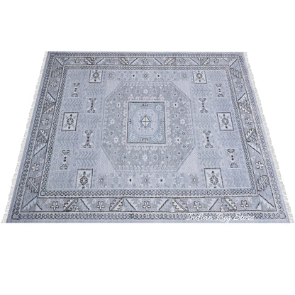 Hand Knotted Modern Light Blue Oushak Hotel Floor Rug