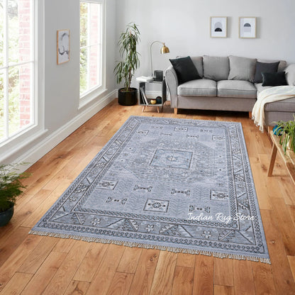 Hand Knotted Modern Light Blue Oushak Hotel Floor Rug