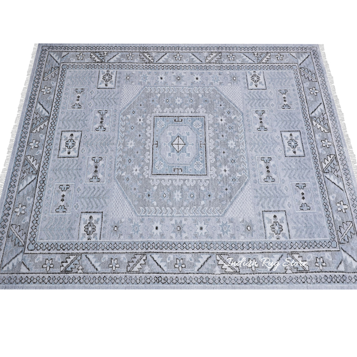 Hand Knotted Modern Light Blue Oushak Hotel Floor Rug