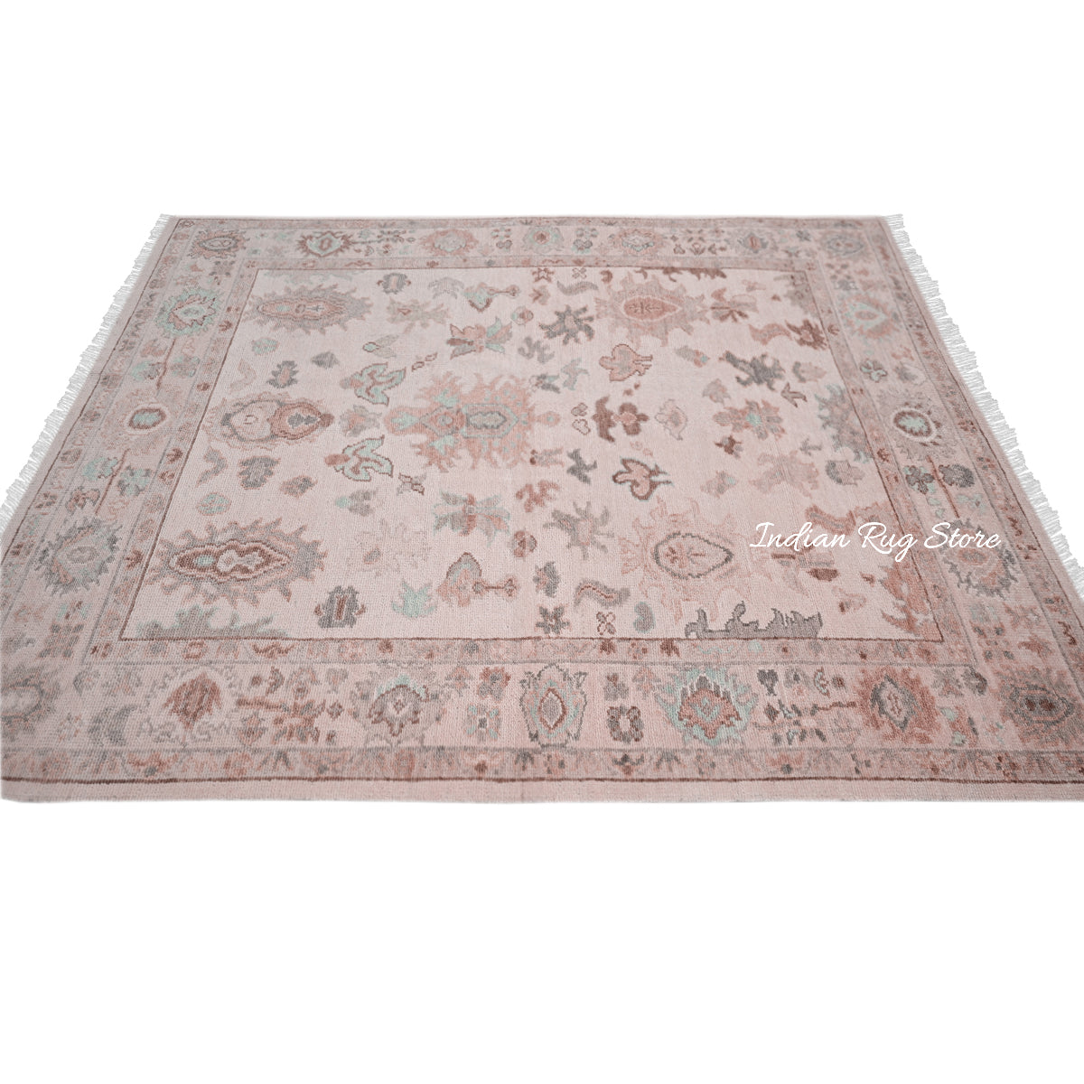 Indian Oushak Brown Hand Knotted Wool Rug For Living Room