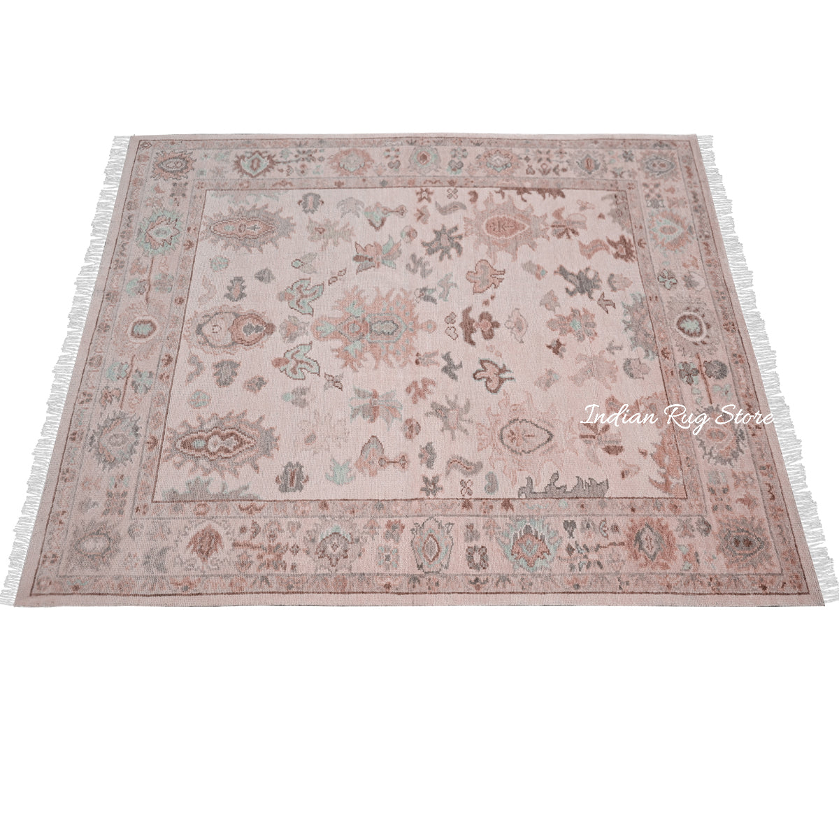 Indian Oushak Brown Hand Knotted Wool Rug For Living Room