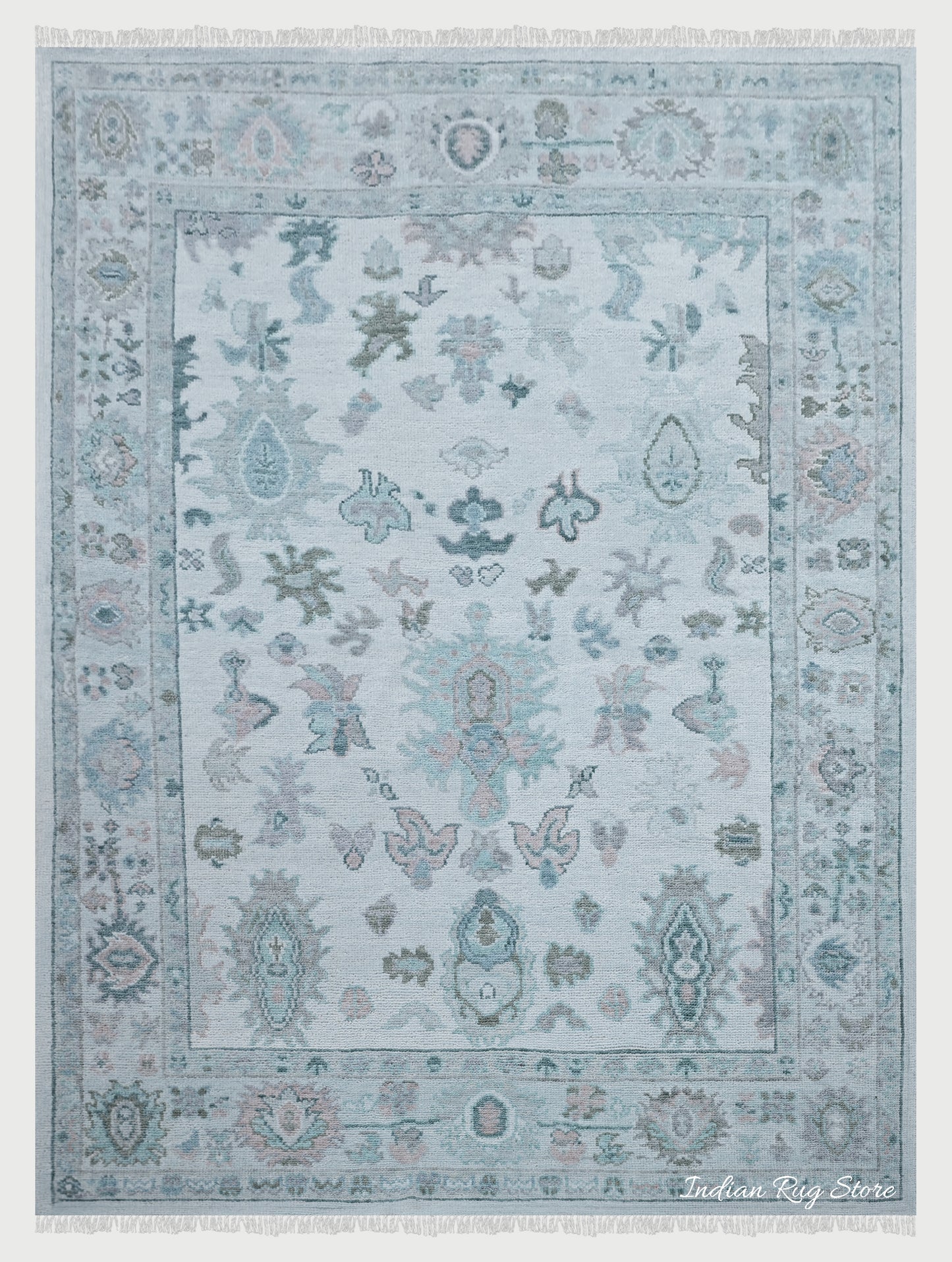 Hand Knotted Wool Rug Indian Oushak For Living Room