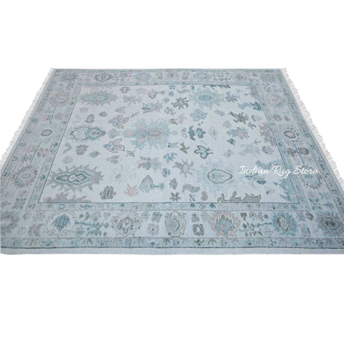 Hand Knotted Wool Rug Indian Oushak For Living Room