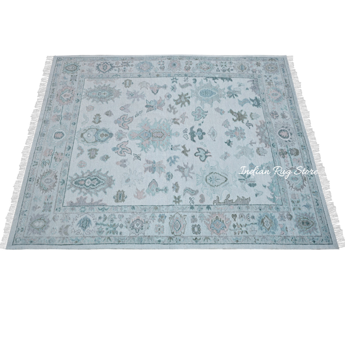 Hand Knotted Wool Rug Indian Oushak For Living Room