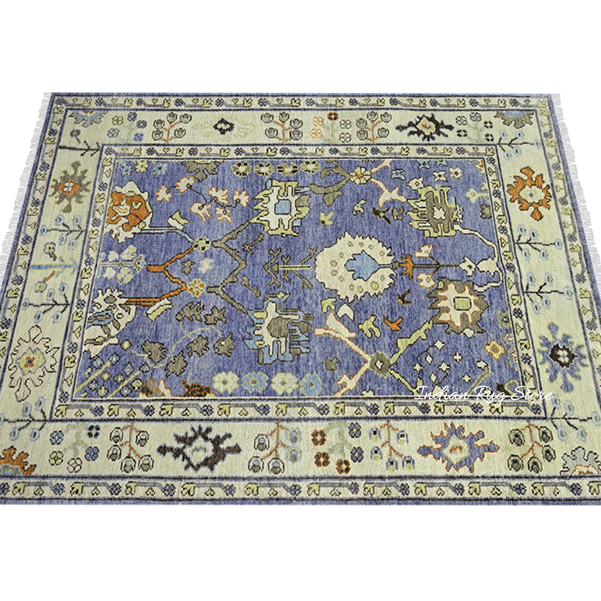 Hand Knotted Modern Oushak Blue Living Room Area Rug