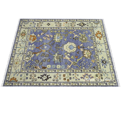 Hand Knotted Modern Oushak Blue Living Room Area Rug