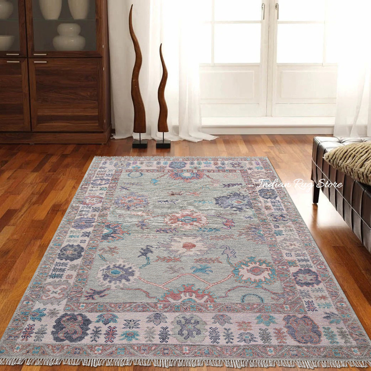 Modern Oushak Hand Knotted Gray Large Area Wool Rug