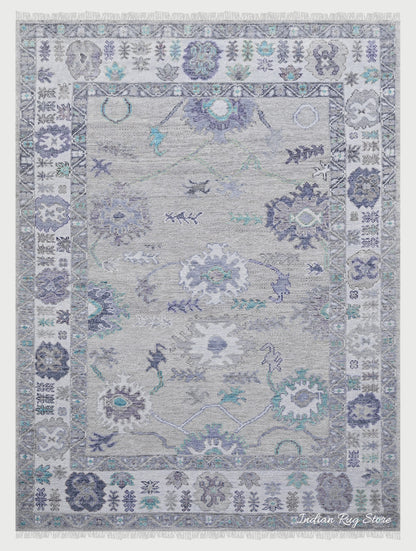 Modern Oushak Hand Knotted Blue Large Area Wool Rug