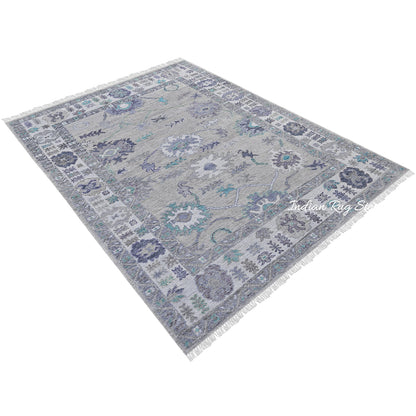 Modern Oushak Hand Knotted Blue Large Area Wool Rug