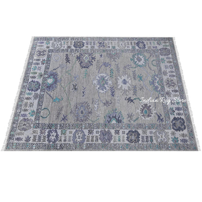 Modern Oushak Hand Knotted Blue Large Area Wool Rug