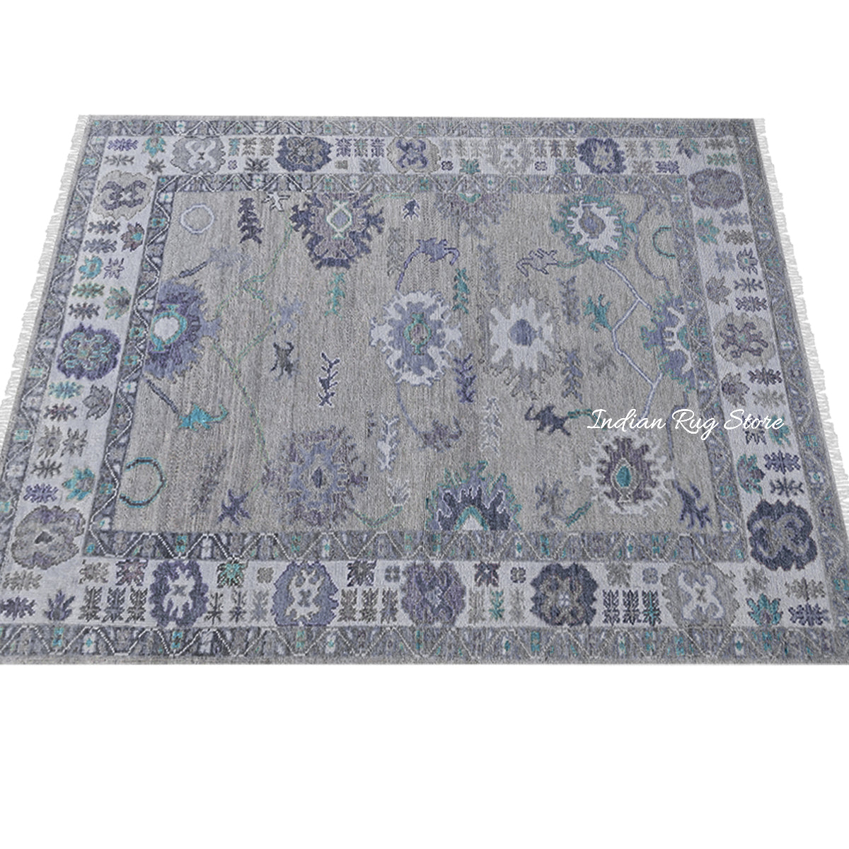 Modern Oushak Hand Knotted Blue Large Area Wool Rug