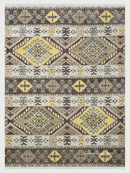 Modern Oushak Hand Knotted Multicolor Design Wool Rug