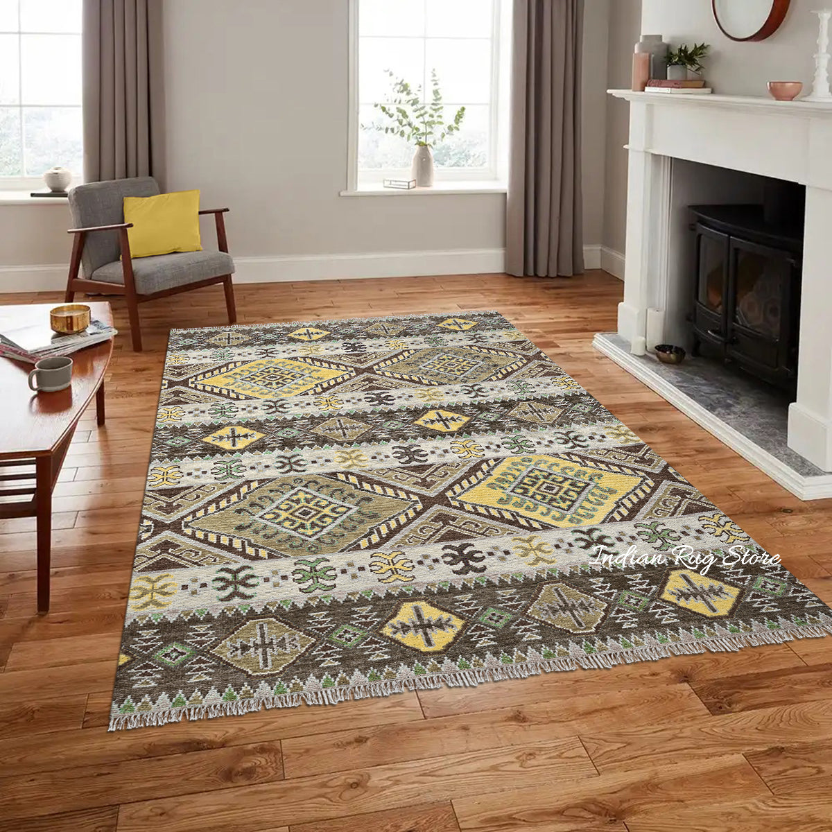 Modern Oushak Hand Knotted Multicolor Design Wool Rug