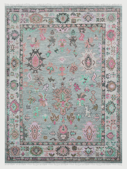 Indian Modern Oushak Hand Knotted Wool Area Rug