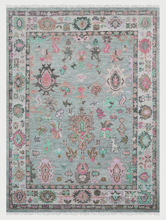 Indian Modern Oushak Hand Knotted Wool Area Rug