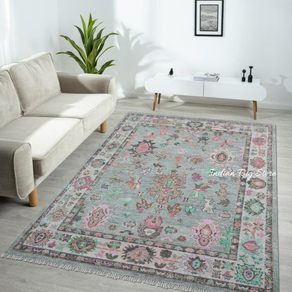 Indian Modern Oushak Hand Knotted Wool Area Rug