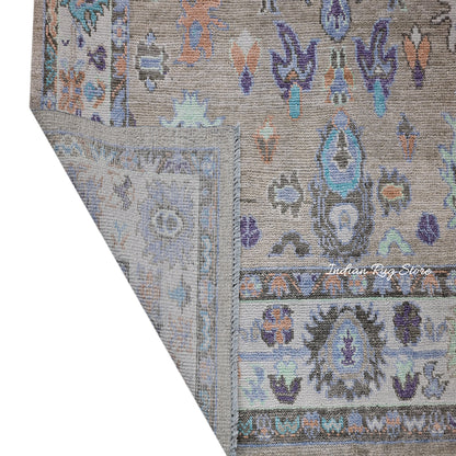 Indian Multicolor Oushak Hand Knotted Wool Area Rug