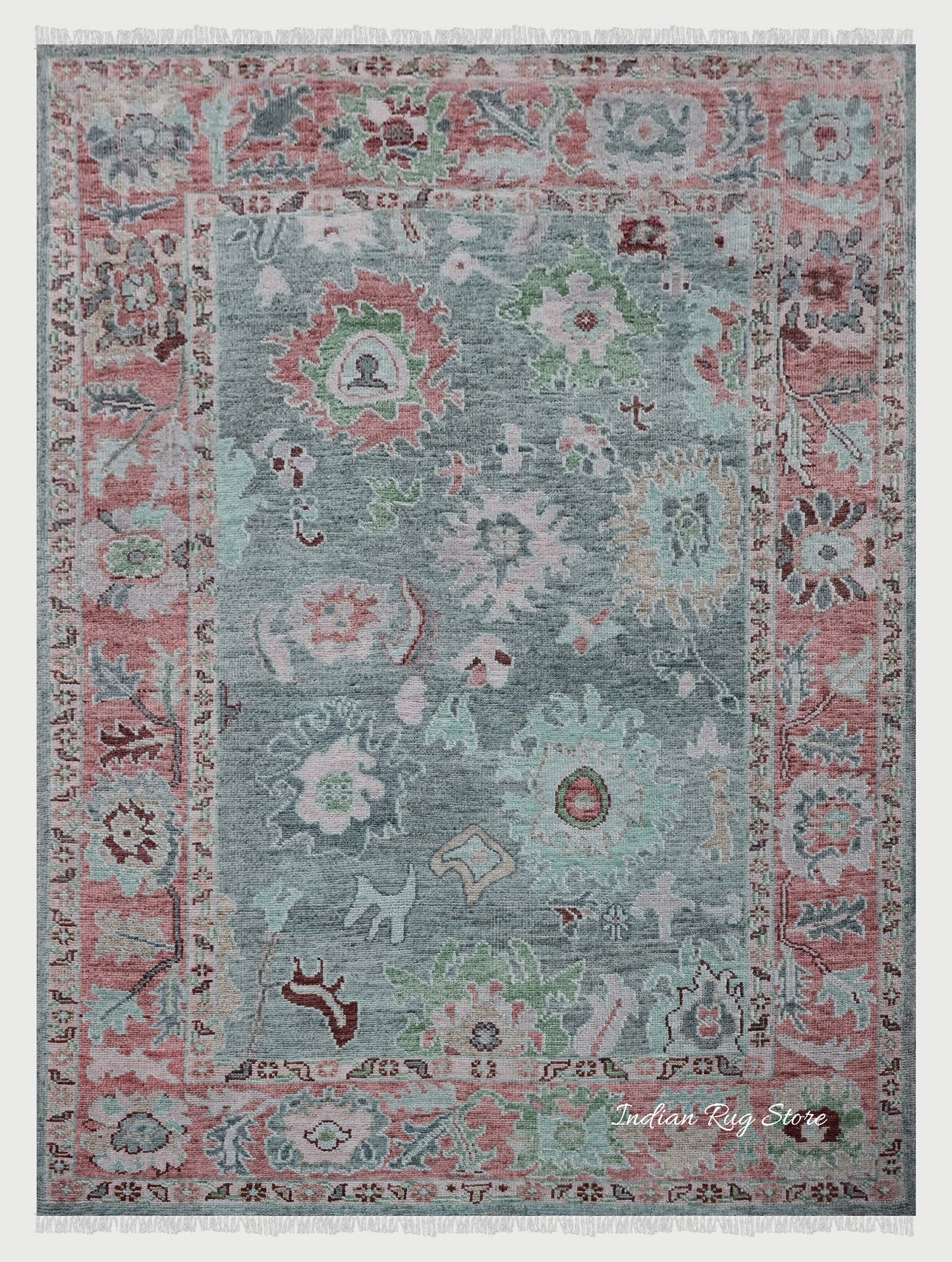 Modern Oushak Hand Knotted Floral Wool Rug For Living Room