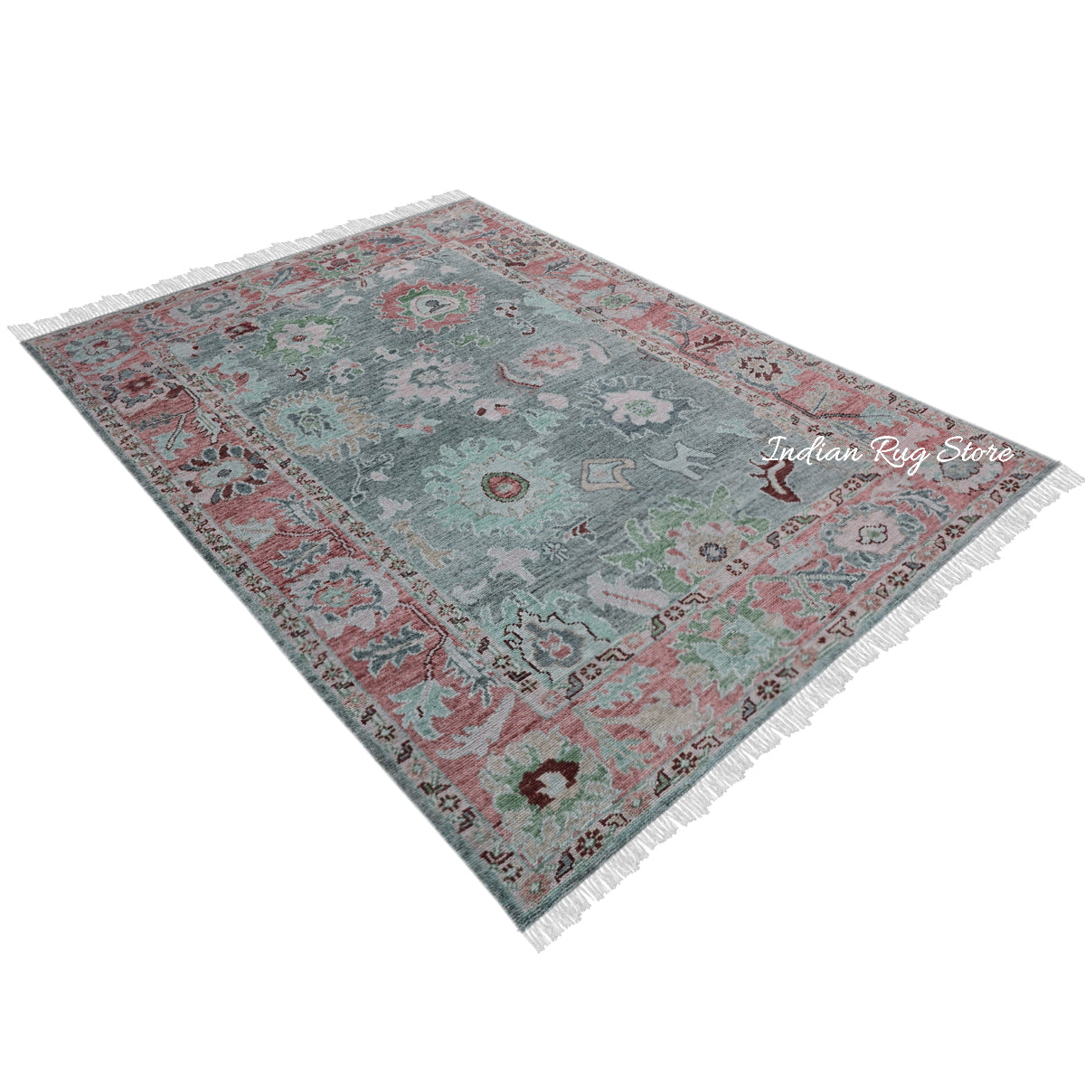 Modern Oushak Hand Knotted Floral Wool Rug For Living Room