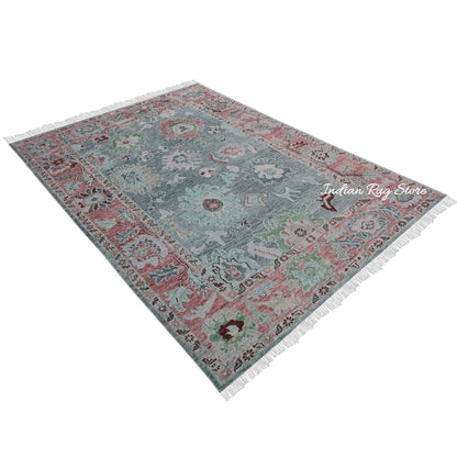 Modern Oushak Hand Knotted Floral Wool Rug For Living Room