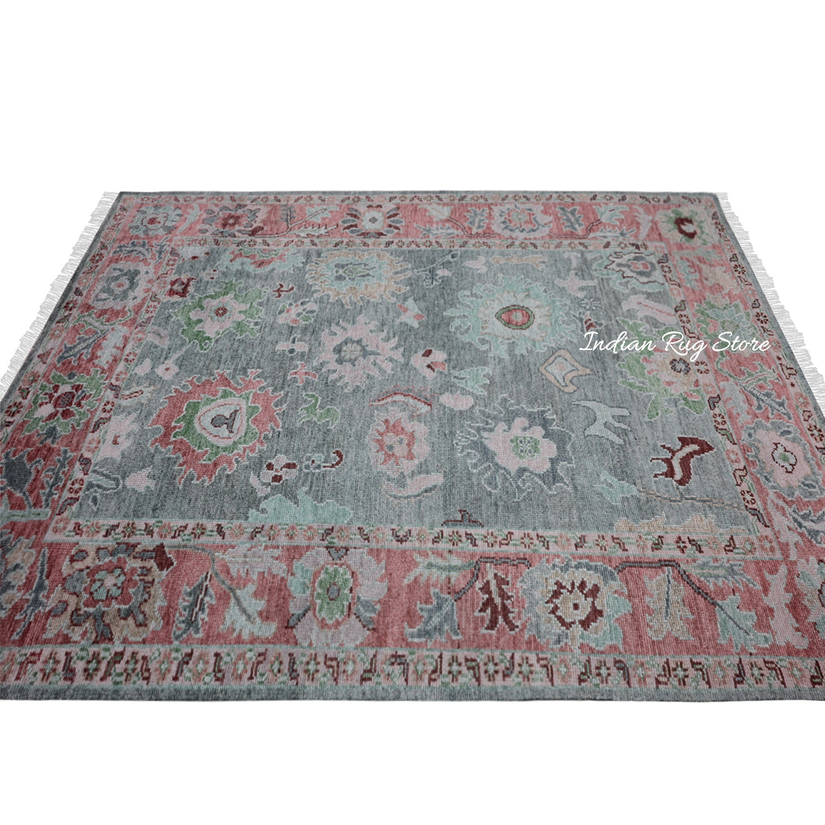 Modern Oushak Hand Knotted Floral Wool Rug For Living Room