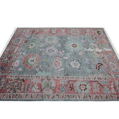 Modern Oushak Hand Knotted Floral Wool Rug For Living Room