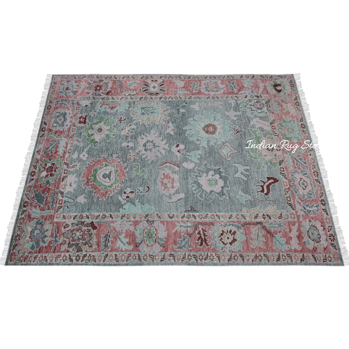 Modern Oushak Hand Knotted Floral Wool Rug For Living Room