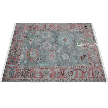 Modern Oushak Hand Knotted Floral Wool Rug For Living Room