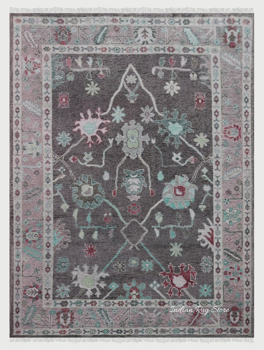 Natural Gray Hand Knotted Modern Oushak Wool Rug