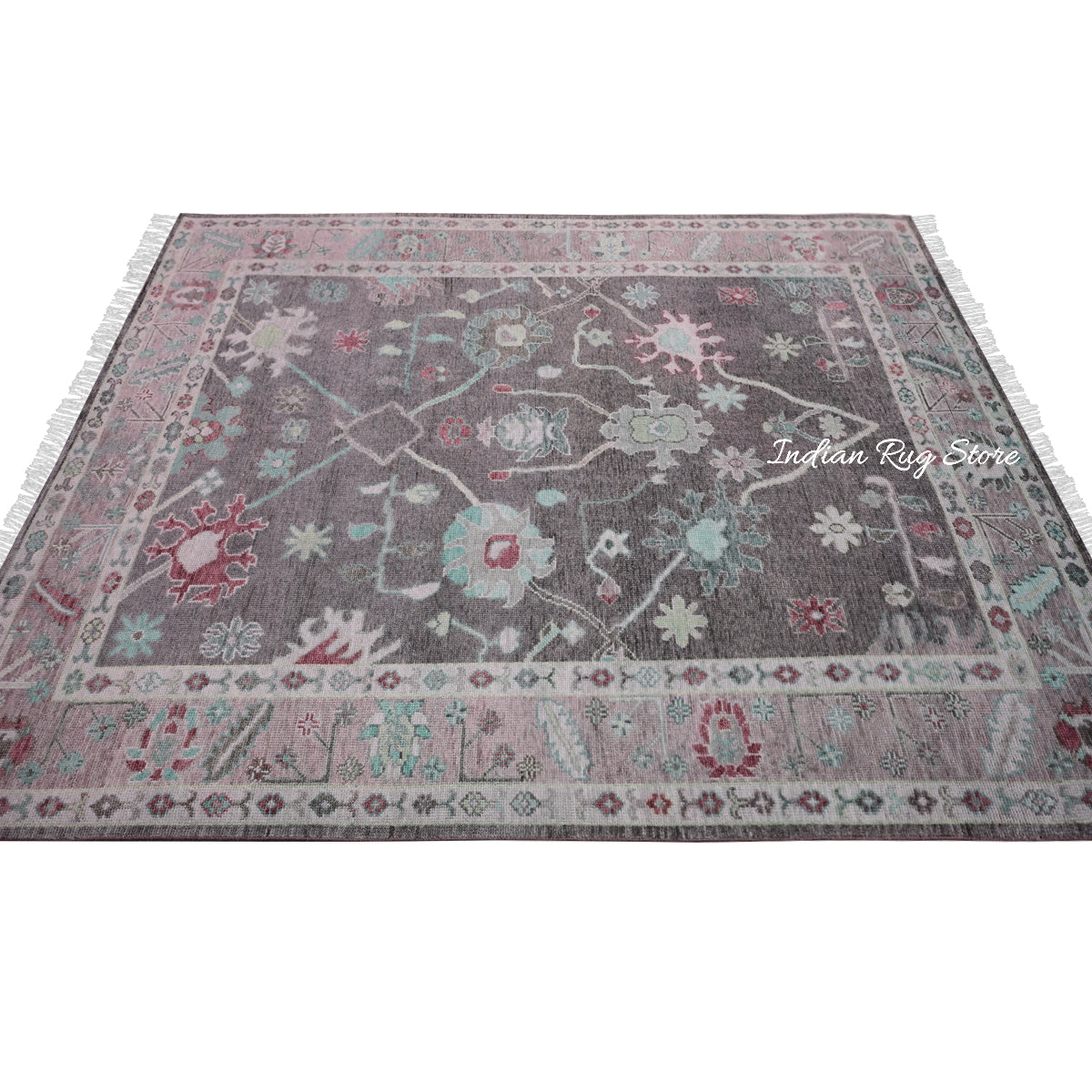 Natural Gray Hand Knotted Modern Oushak Wool Rug